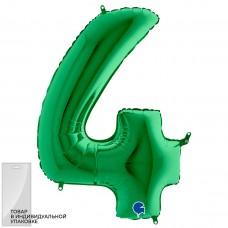 Шар (40''/102 см) Цифра, 4, Зеленый, 6П 1 шт. Grabo (Италия)