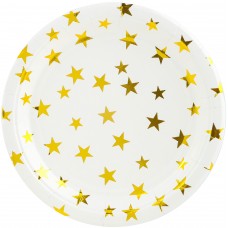 Тарелки (9''/23 см) Золотые звезды, Белый/Золото, Металлик, 6 шт.