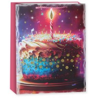 Пакет подарочный, Торт на День Рождения, Дизайн №2, с блестками, 24*18*8,5 см, 1 шт.
